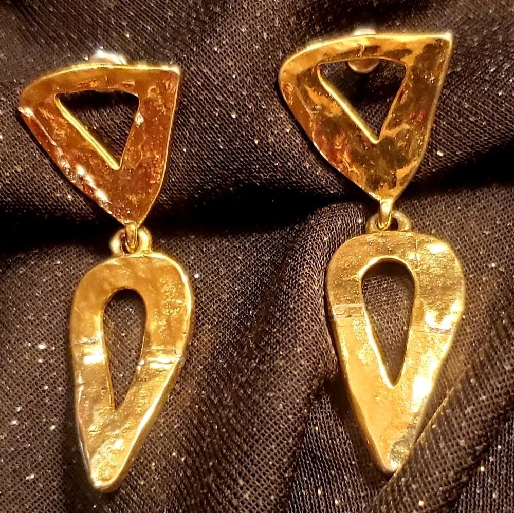 Vintage Hammered Dangle Earrings 2+1/8th inches